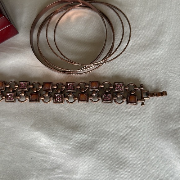 Antique Copper Bracelet Stack Set Unique Design Bangles and Cuff - Picture 3 of 12